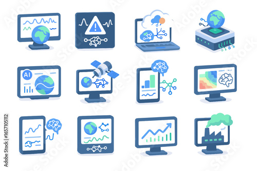 Chart predictive tracker icon ai climate trend learning machine smart forecast vector