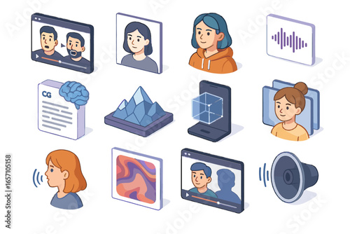 Generative icon animation avatar voice art media piece ai vector synthetic