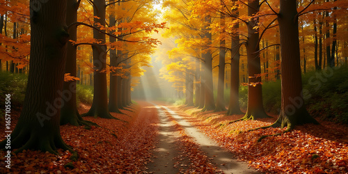 Golden Autumn Path: Sunlight Through the Forest