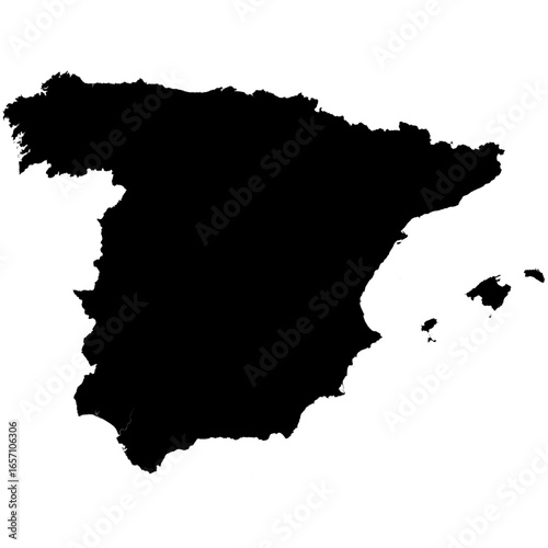 Editable black vector silhouette map of the country of Spain.