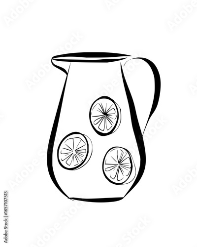 Illustration of a pitcher with lemon slices, , perfect for summer refreshments and healthy drinks, with a clean and minimalist design vector art drawing