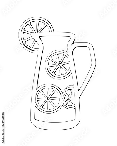 Illustration of a pitcher with lemon slices, , perfect for summer refreshments and healthy drinks, with a clean and minimalist design vector art drawing