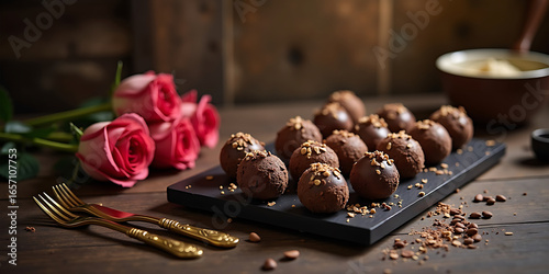 Rustic Elegance: Chocolate Truffles with Pink Roses