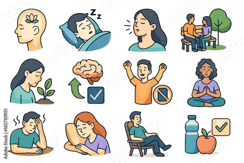 Digital detox reduced eye breath mental icons icon vector joy connection habits