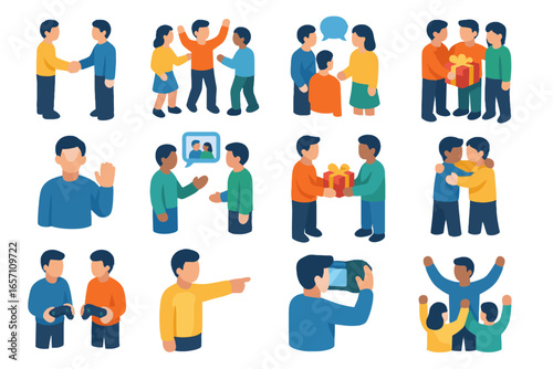 Game icons vector shared icon hug pose virtual grid pointing group social