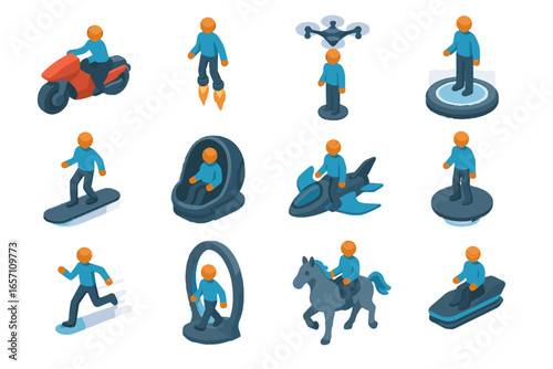 Icons transport floating pad pod personal bike boots icon avatar futuristic sprint