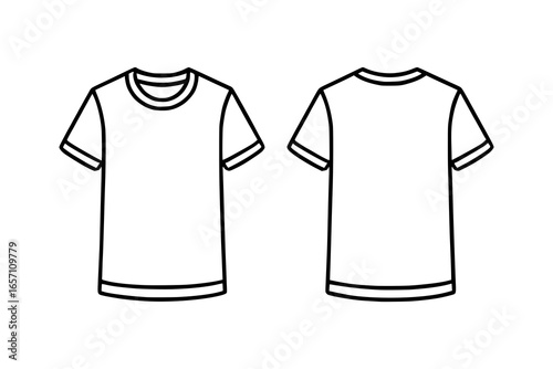 Simple outlined t-shirt template, front and back. Ideal for apparel design mockups and custom projects.