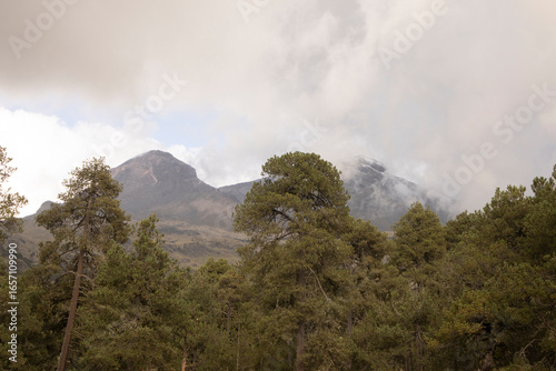 view of Iztaccihuatl volcano from Nahualac lagoon