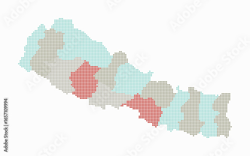 Nepal dotted map. Digital style map of the country on white background. Nepal shape with circle dots. Colored dots style. Small size circles. Awesome vector illustration.