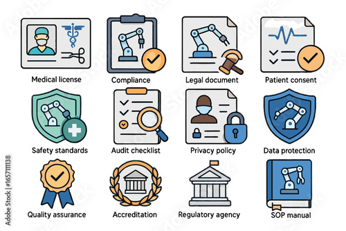 Regulation regulatory audit consent compliance legal safety remote surgery document icon vector