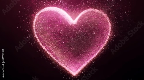 Romantic pink particle heart sparkling against a dark background