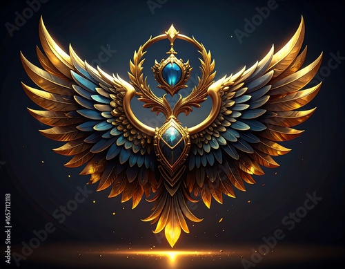 Ornate golden wings emblem