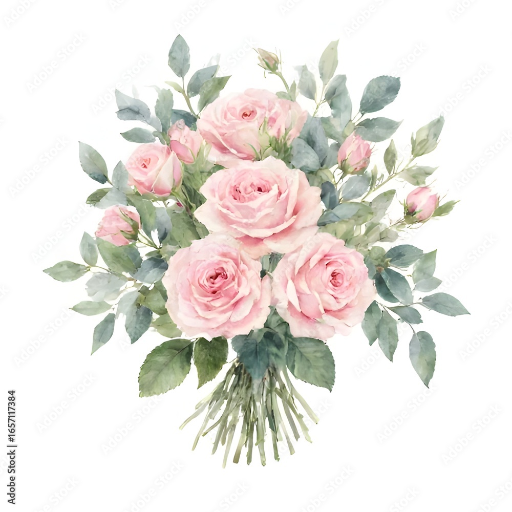 Fototapeta premium Bouquet of pink flowers in a vase on a white background