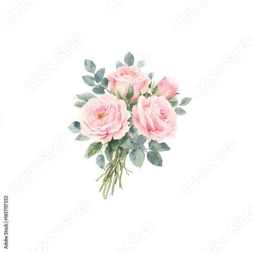 Bouquet of pink flowers in a vase on a white background