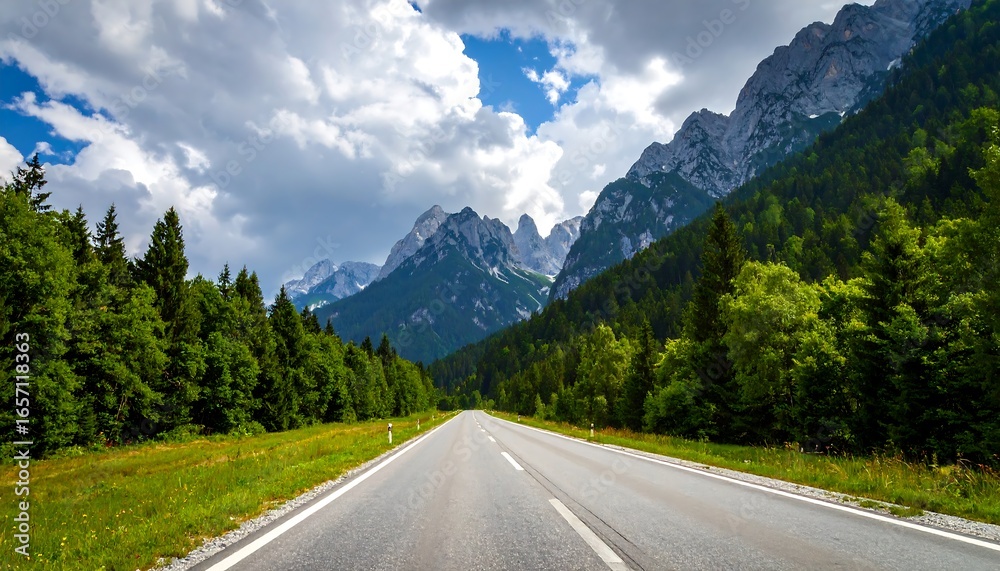 Fototapeta premium Scenic mountain road through lush forest (1)