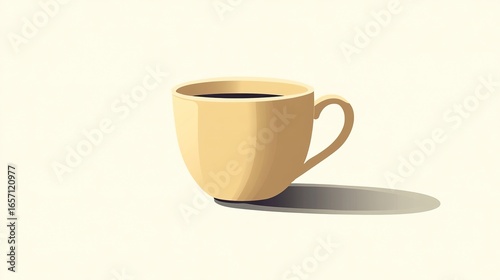 A minimalist illustration of a beige coffee cup filled with dark coffee, casting a subtle shadow on a light background.