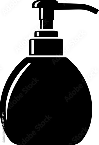 Black silhouette of a liquid soap dispenser bottle with pump system vector illustration