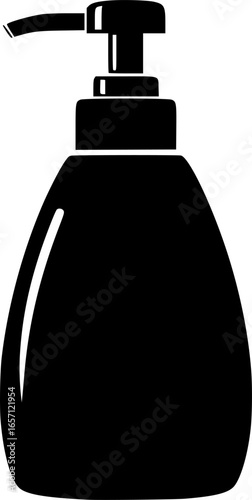 Black silhouette of a liquid soap dispenser bottle with pump system vector illustration