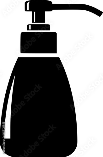 Black silhouette of a liquid soap dispenser bottle with pump system vector illustration