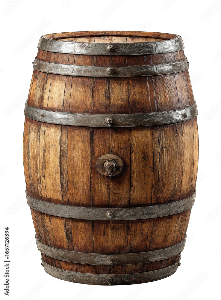 Fototapeta premium Aged wooden barrel with metal bands
