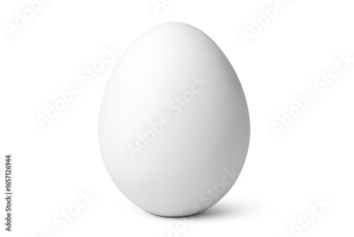 Single white egg standing on transparent background with slight shadow