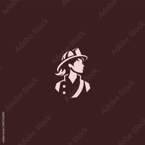 Female firefighter logo in simple minimalist silhouette style.
