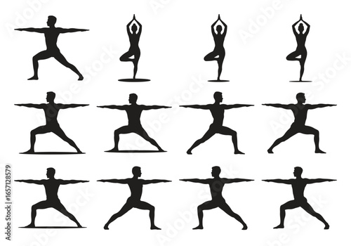 set of silhouettes of yoga poses