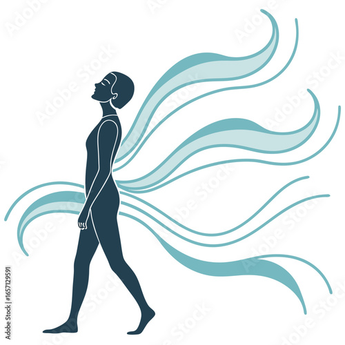 Abstract human silhouette yoga breathing pose icon vector graphic