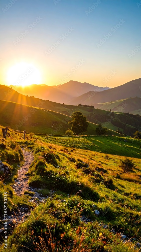 Fototapeta premium Scenic mountain vista at sunset (1)