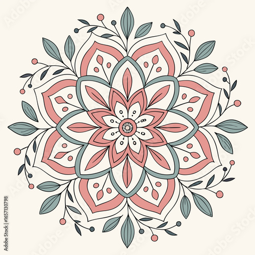 Soft multi colored petal floral mandala design with vibrant hues