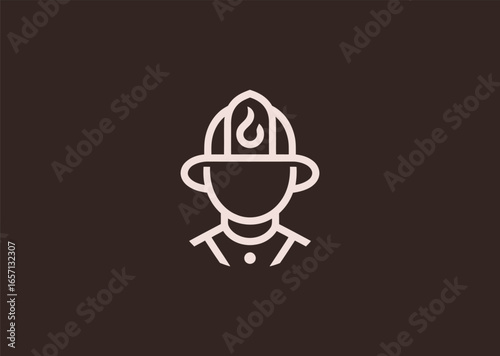 A bold minimalist firefighter logo in clean line art, symbolizing bravery, service, and protection.