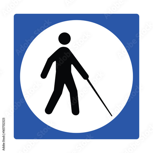 Blind or Low Vision Access Sign – Cane-Walking Figure in Blue Square for Inclusive Infrastructure