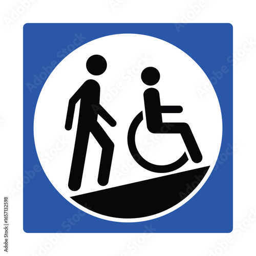 Ramped Access Sign – Wheelchair & Walking Symbol on Inclined Path for Inclusive Mobility