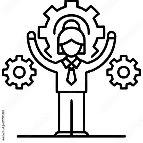 Business Process Management Person Icon with Gears

