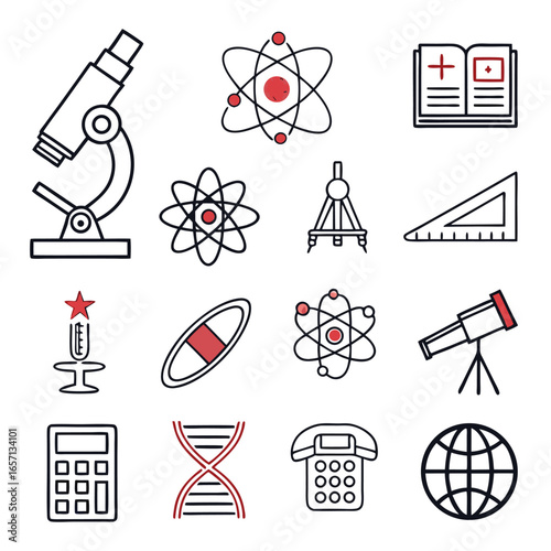Modern stem school icon set featuring a microscope and related science and education graphics for digital and print applications