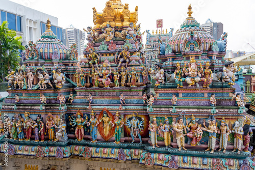 Photography Hindy mythology deities on the roof of Sri Veeramakaliamman Temple in the Little