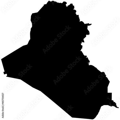 Editable black vector silhouette map of Iraq, outlined clearly against a plain white background.