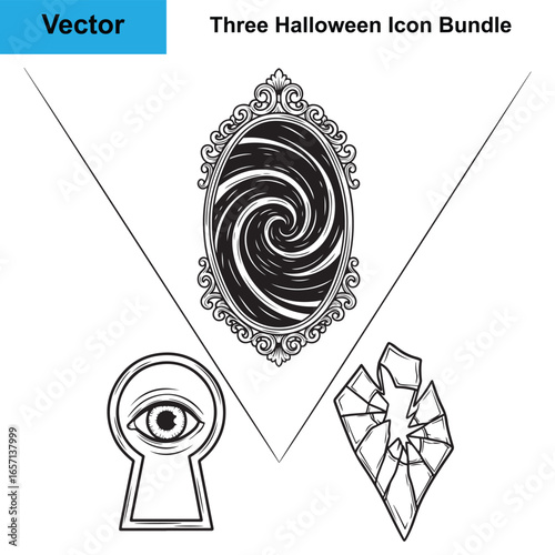 Enchanted Mirror Keyhole Shattered Glass Silhouette Halloween Vector Bundle