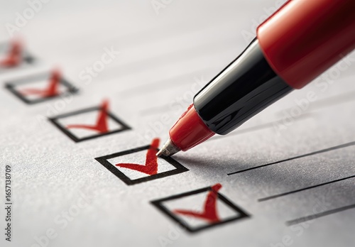 Red pen marking checkboxes on a list