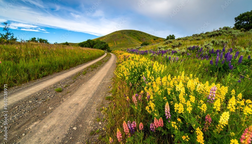 Naklejka premium Country road through wildflowers (2)