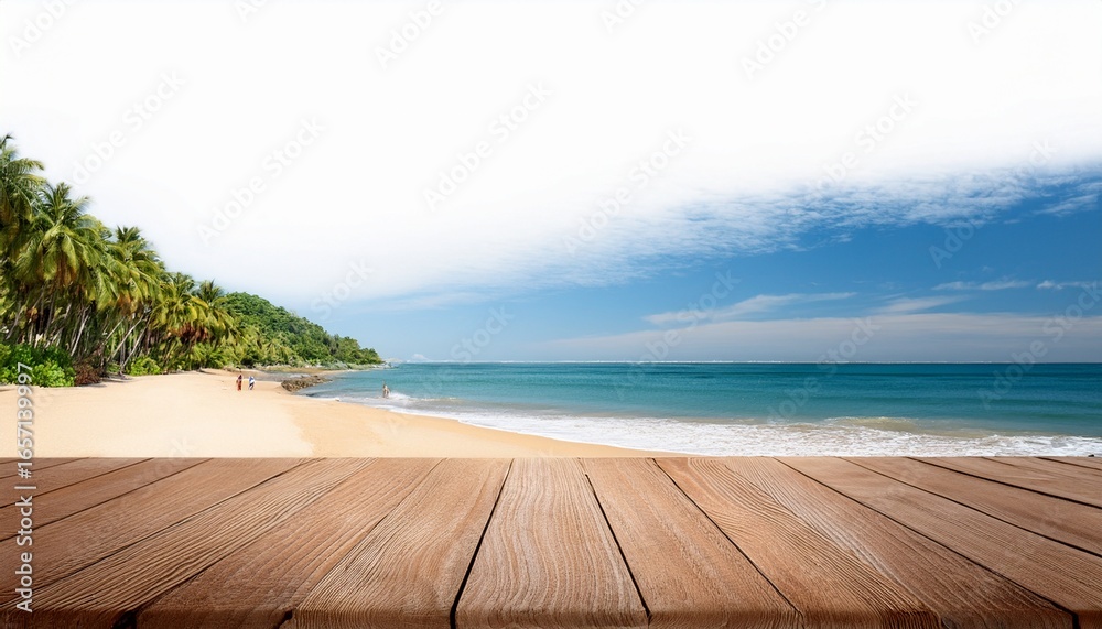 Fototapeta premium empty table and beach scene isolated on white background