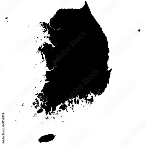 Editable black vector silhouette map of South Korea, outlined clearly against a plain white background.