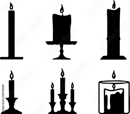 Candle Icons Set – Silhouette Vector Collection of black silhouette candle icons in different styles
