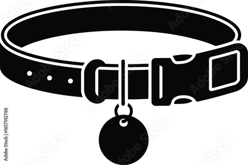 Pet Collar Icon with Tag – Dog Cat Accessory Symbol Vector