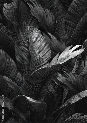 Monochrome Tropical Leaves, Garden Background, Nature Texture, Design Element