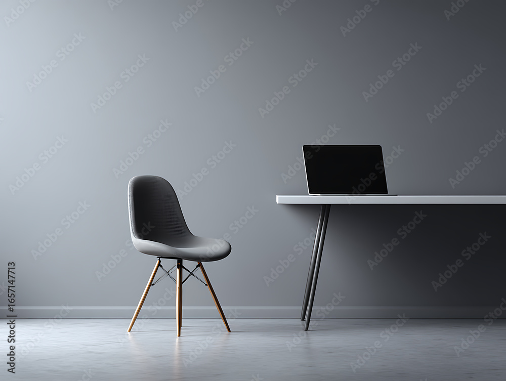 Fototapeta premium Modern design laptop on minimalist table with simple stylish background