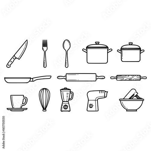 Kitchenware cooking utensils culinary tools equipment knife fork spoon pot pan whisk blender mixer bowl