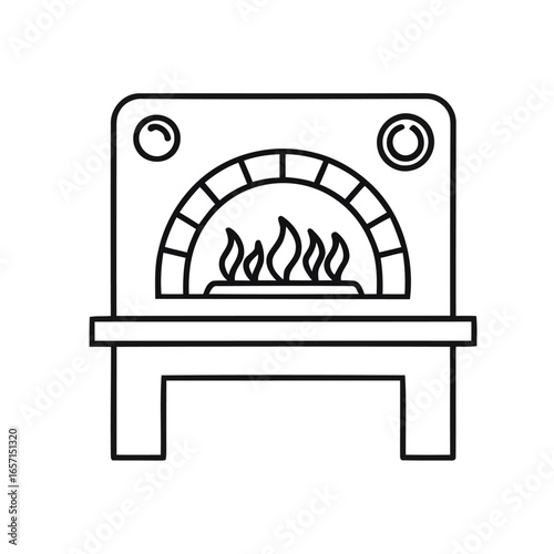 Outline drawing of a pizza oven with flames
