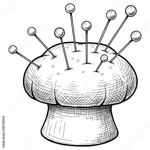 Pincushion with Pins with Hand-drawn Style