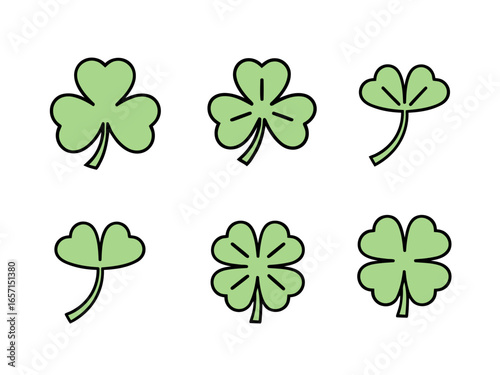 Various Clover Shapes on a Plain White Background for Design Projects